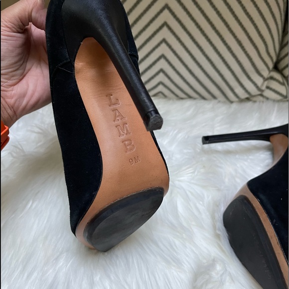 L.A.M.B Isabella Black Suede Leather Stiletto Booties - Picture 2 of 14